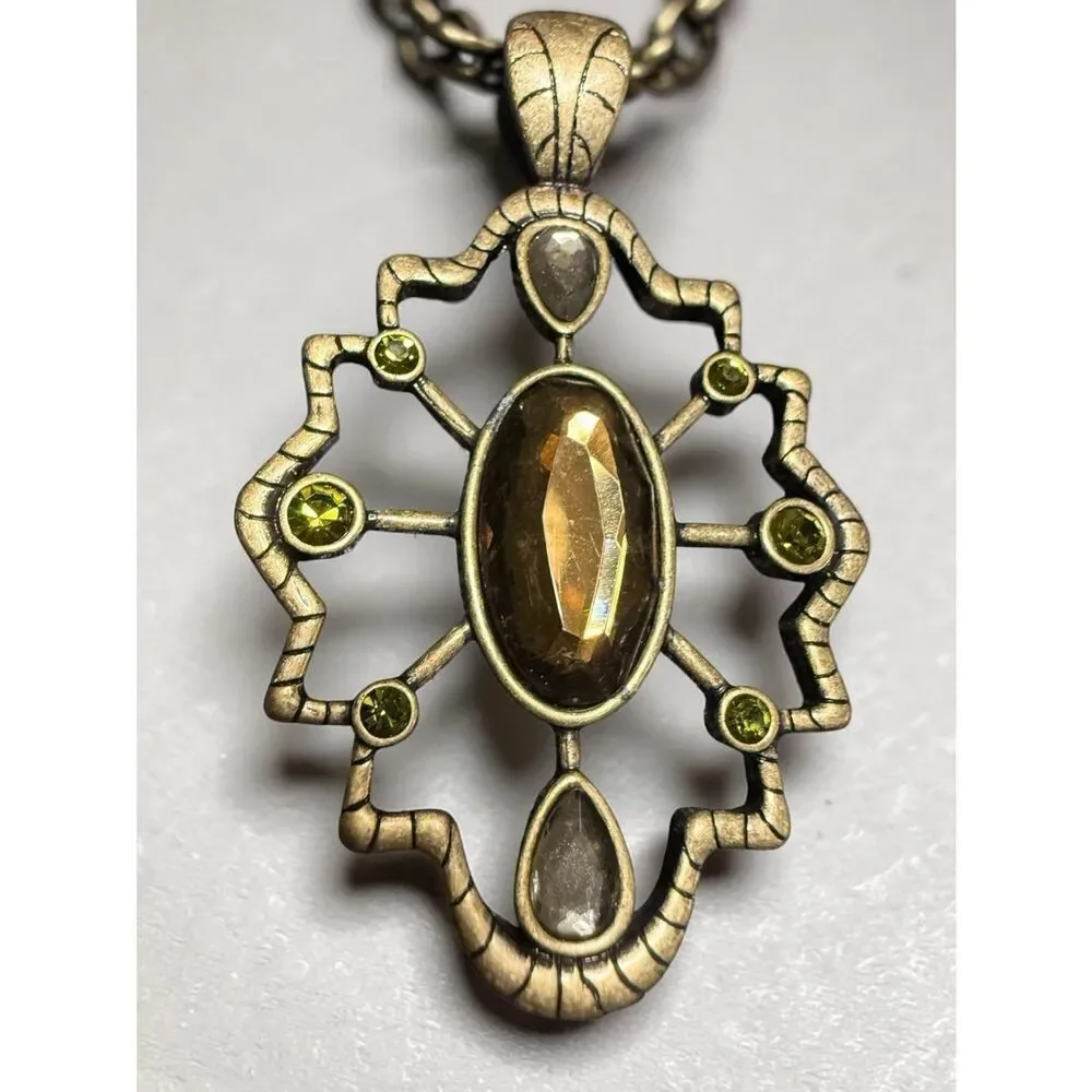 Vintage Gold Tone Statement Pendant Women Large Boho Gemstone Wide Bail